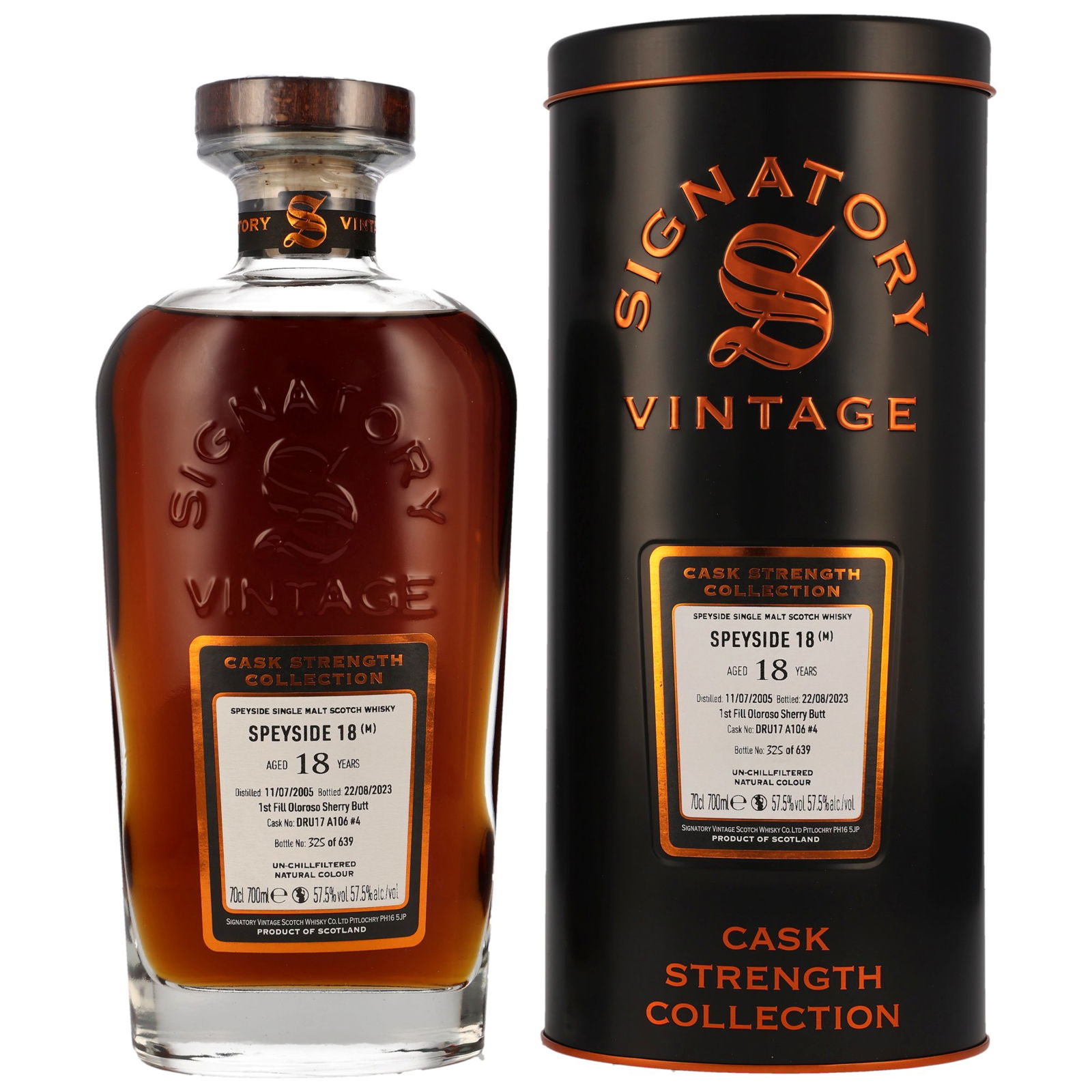 Speyside 2005/2023 - 18 Jahre First Fill Oloroso Sherry Cask No. DRU17 A106 #4 Cask Strength Collection (Signatory)