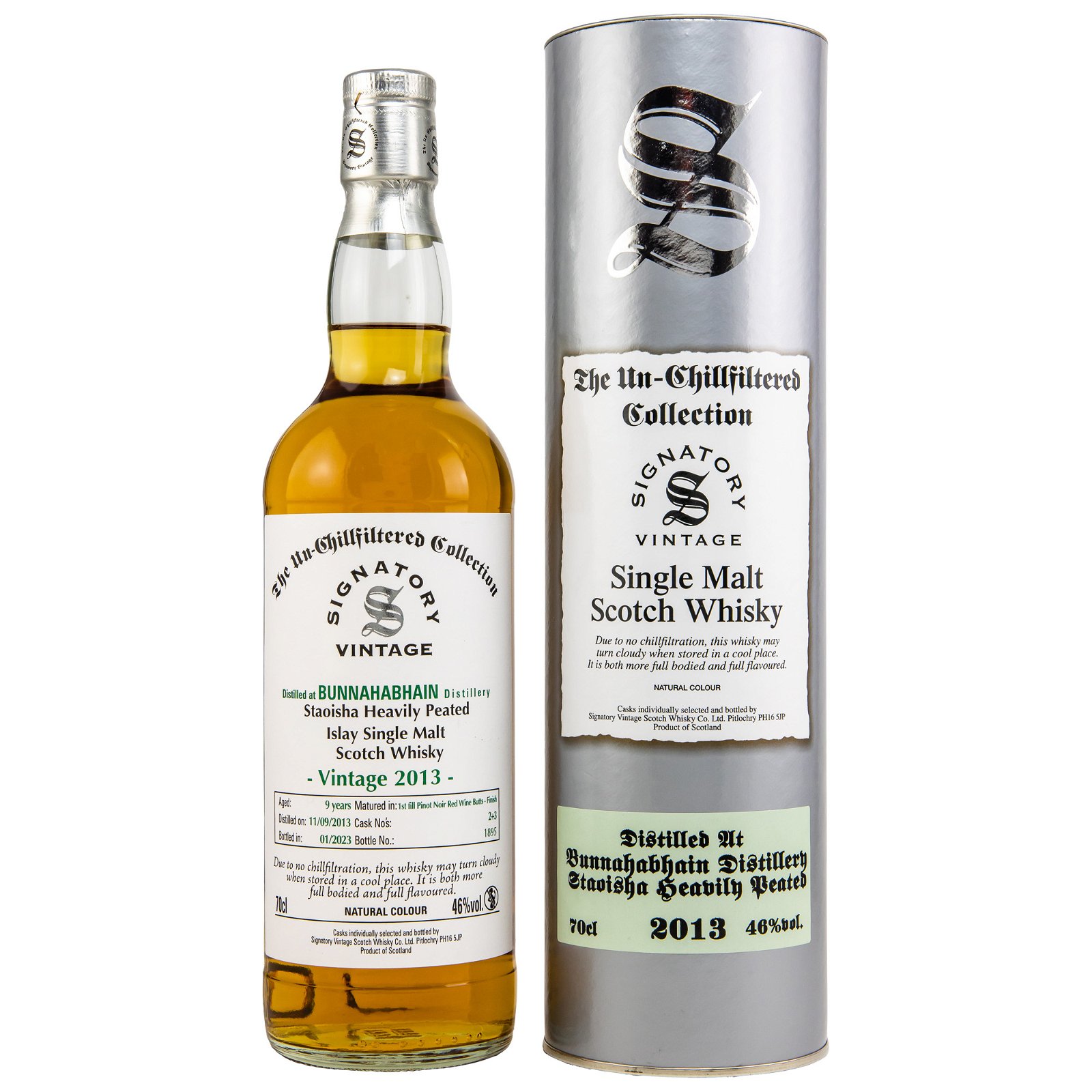 Bunnahabhain Staoisha 2013/2023 - 9 Jahre 1st fill Pinot Noir Red Wine Butt Finish No. 2+3 The Un-Chillfiltered Collection (Signatory)