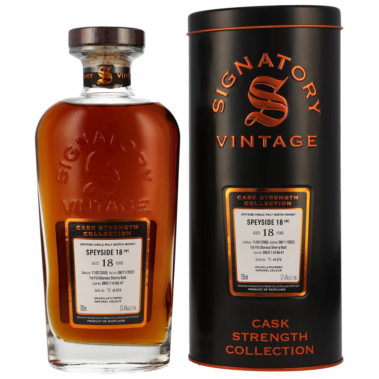 Speyside 18 (M) 2005/2023 - 18 Jahre 1st Fill Oloroso Sherry Butt No. DRU17 A106#7 Cask Strength Collection (Signatory)