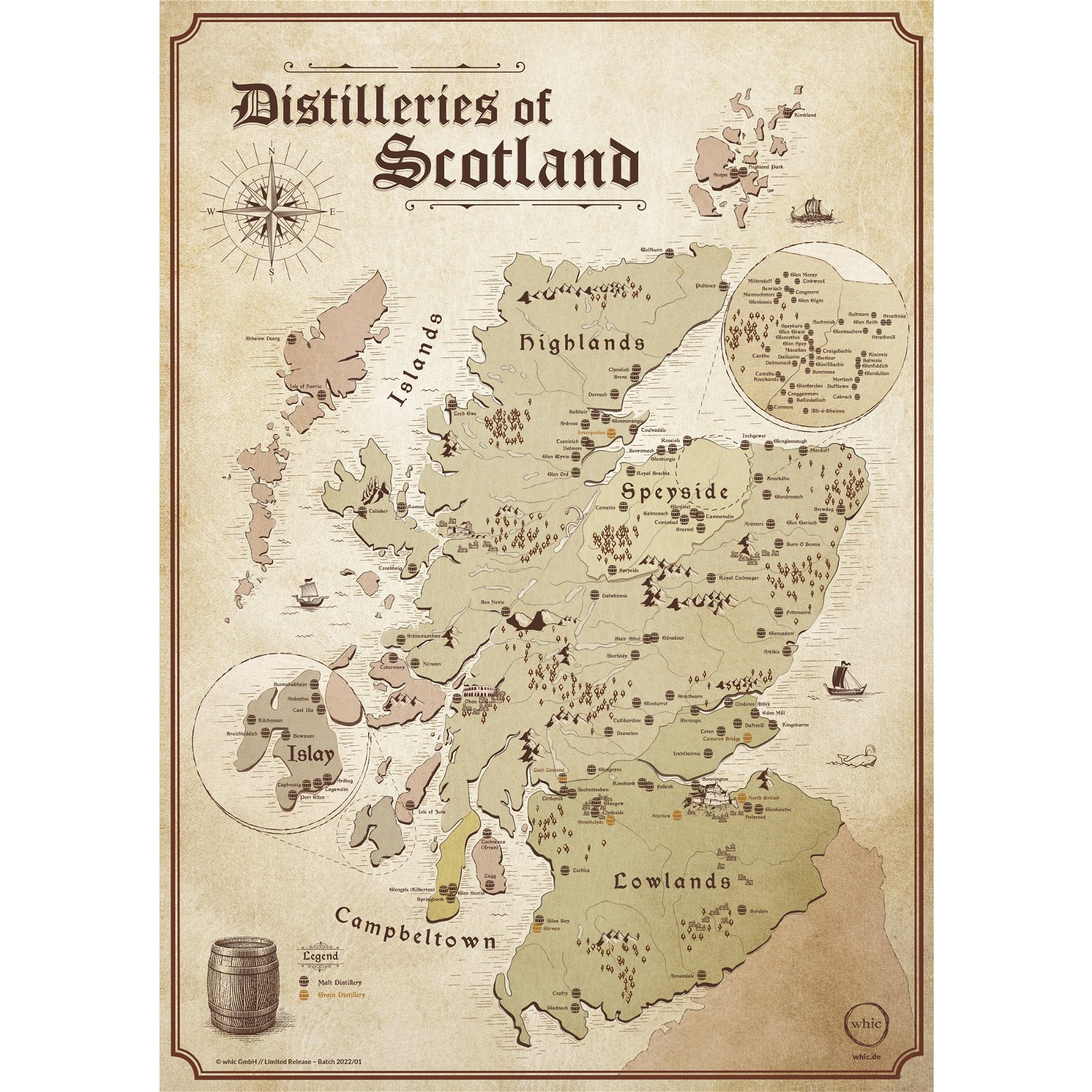 Schottland Karte - Distilleries of Scotland A4-Poster