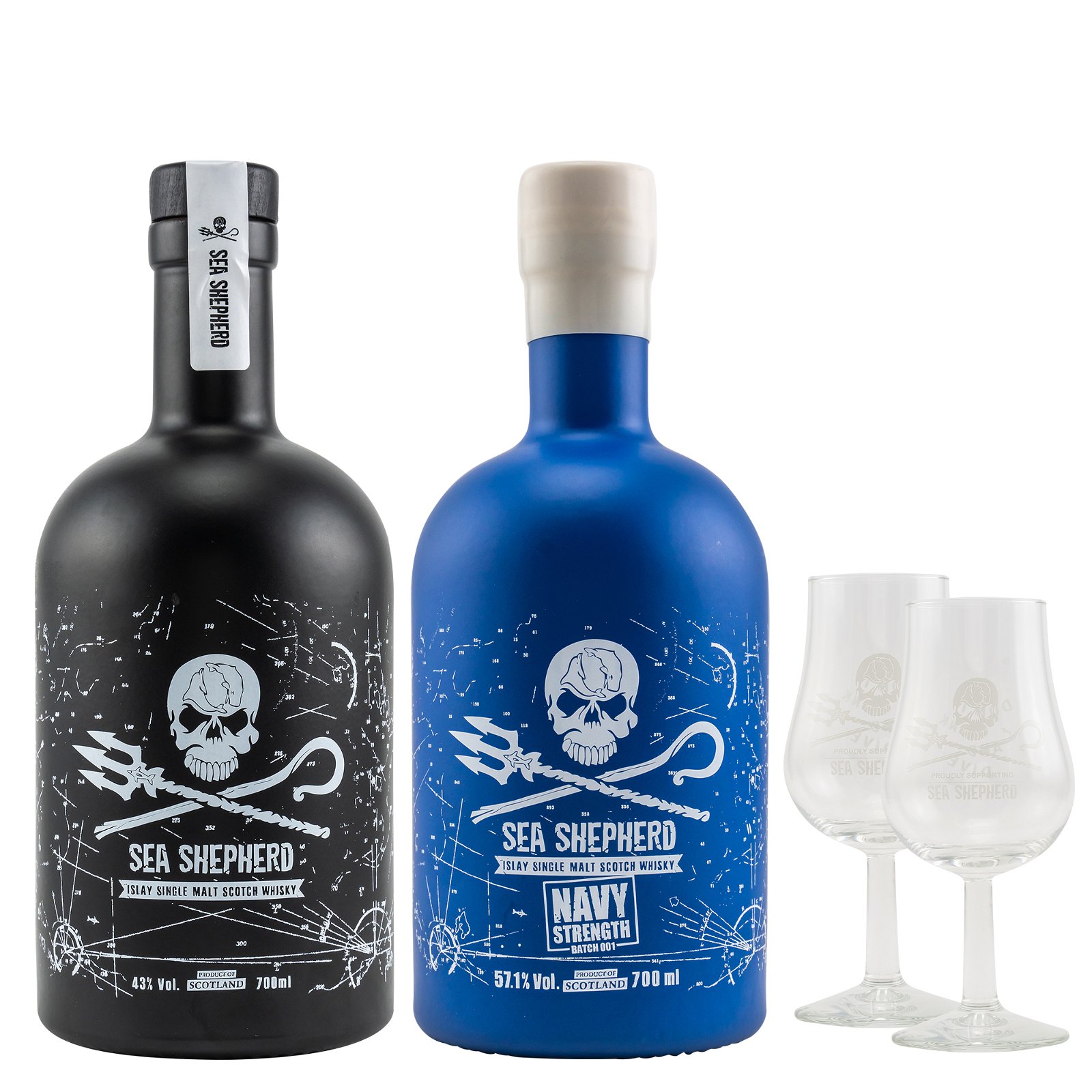 Sea Shepherd Whisky Set mit 2 Gläsern - Sea Shepherd Islay Single Malt & Sea Shepherd Navy Strength Batch No. 1