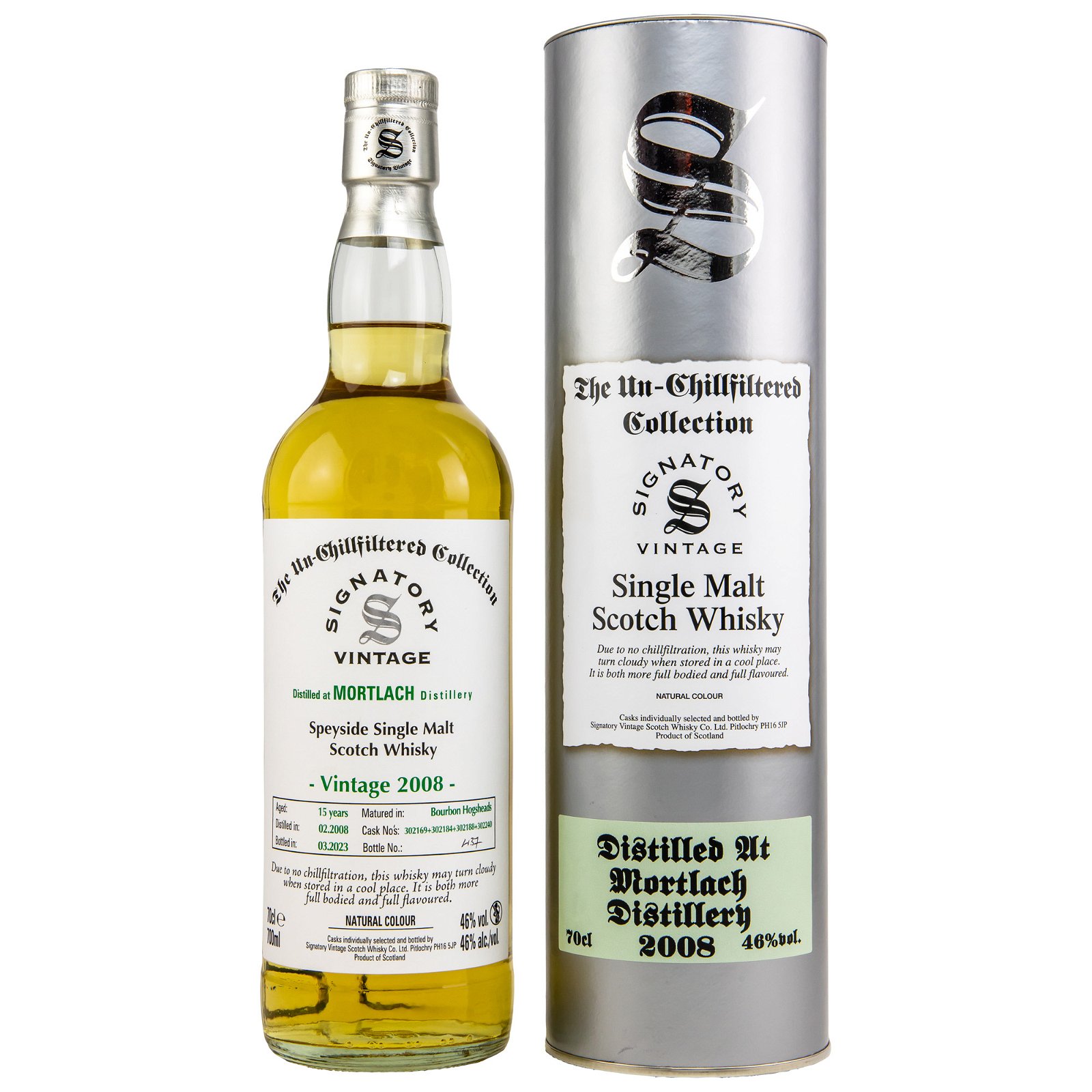 Mortlach 2008/2023 - 15 Jahre Bourbon Hogsheads No. 302169+302184+302188+302240 The Un-Chillfiltered Collection (Signatory)