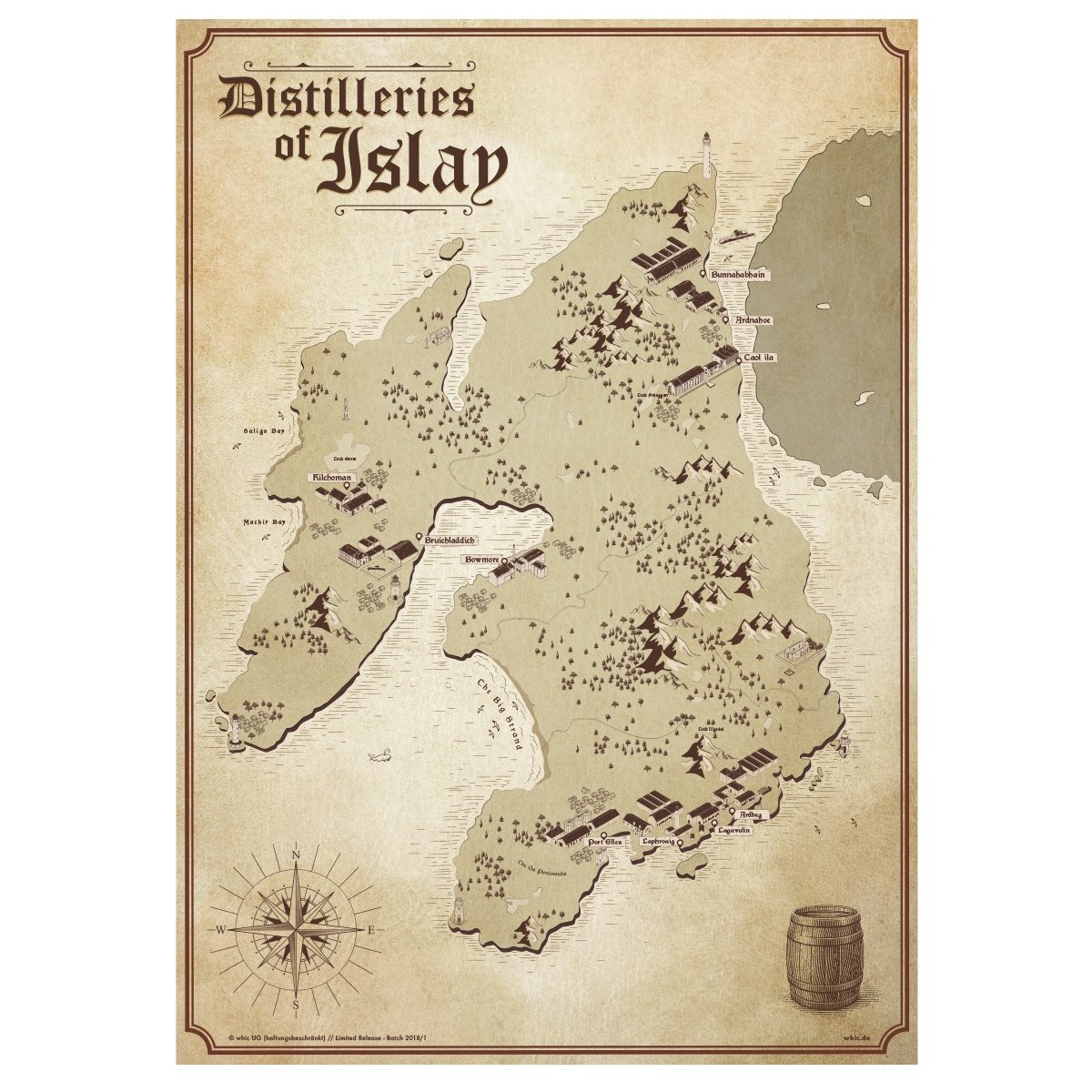 Islay Karte - Distilleries of Islay 50x70 Leinwand