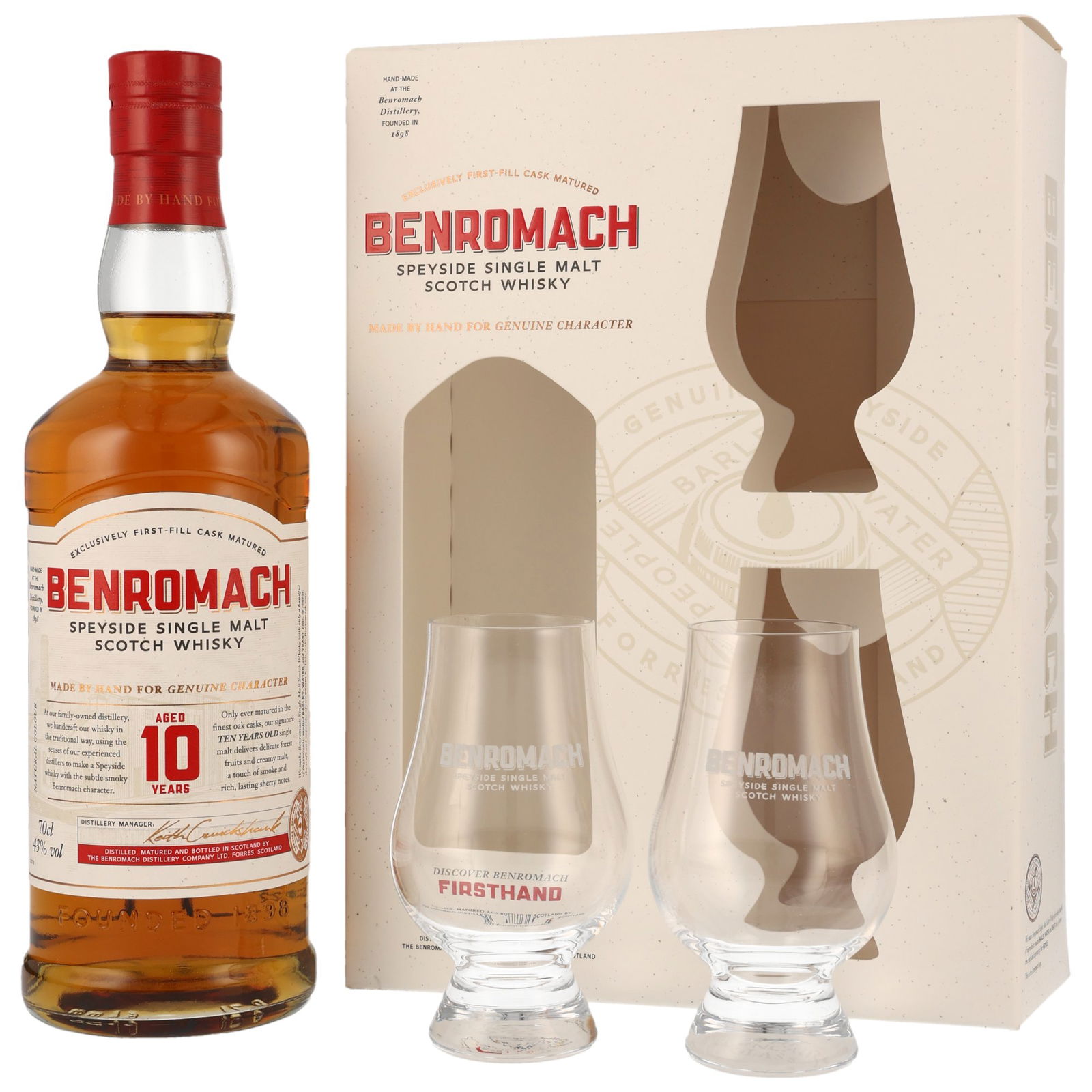 Benromach 10 ans coffret avec 2 Glencairn Verres