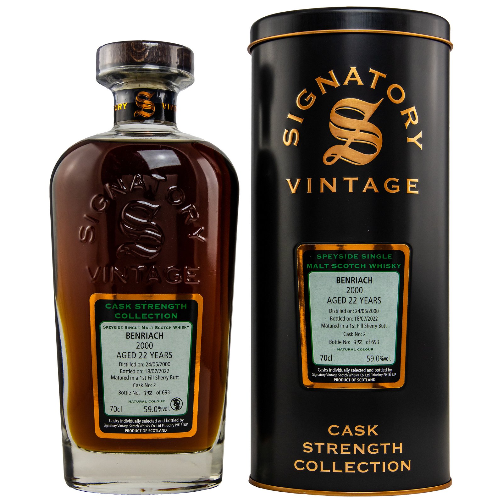 Benriach 2000/2022 - 22 Jahre Single First Fill Sherry Butt No. 2 Cask Strength Collection (Signatory) 