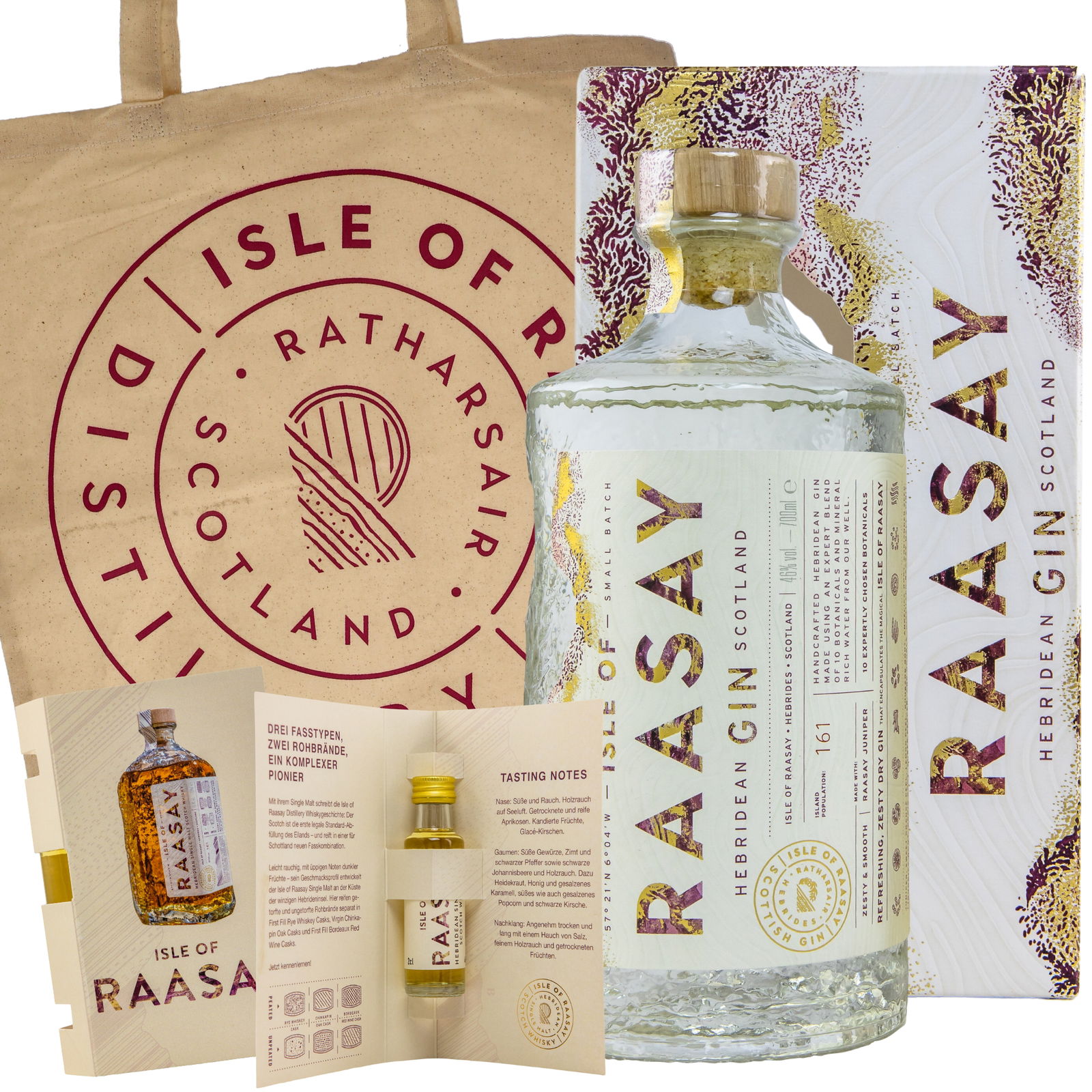 Isle of Raasay Hebridean Gin + GRATIS Sacs en tissu + GRATIS Isle of Raasay Single Malt Whisky Probe