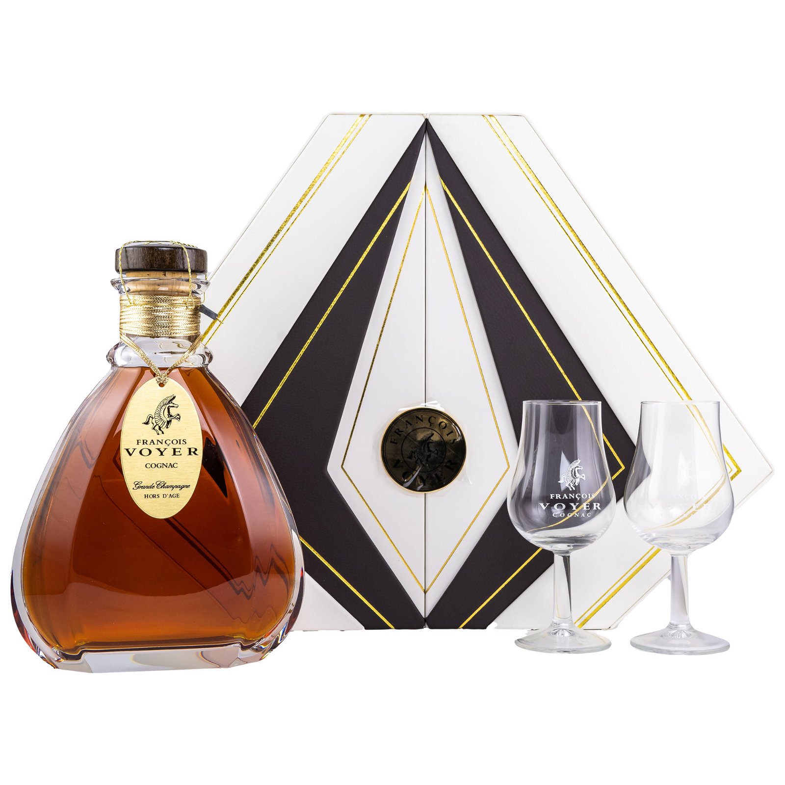 Francois Voyer Hors d'Age Cristal Grande Champagne Cognac mit 2 Gläsern