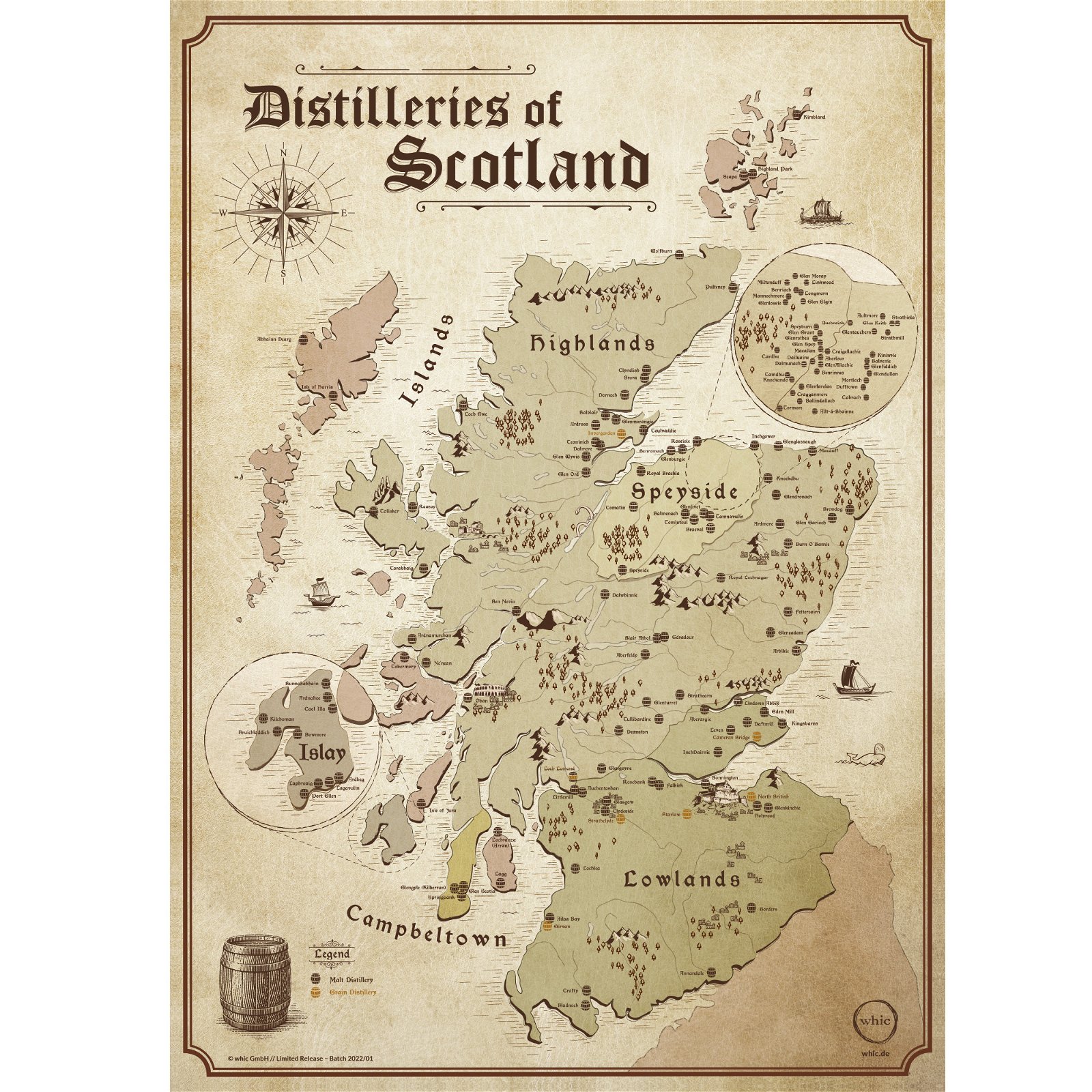 Schottland Karte - Distilleries of Scotland 50x70 Leinwand