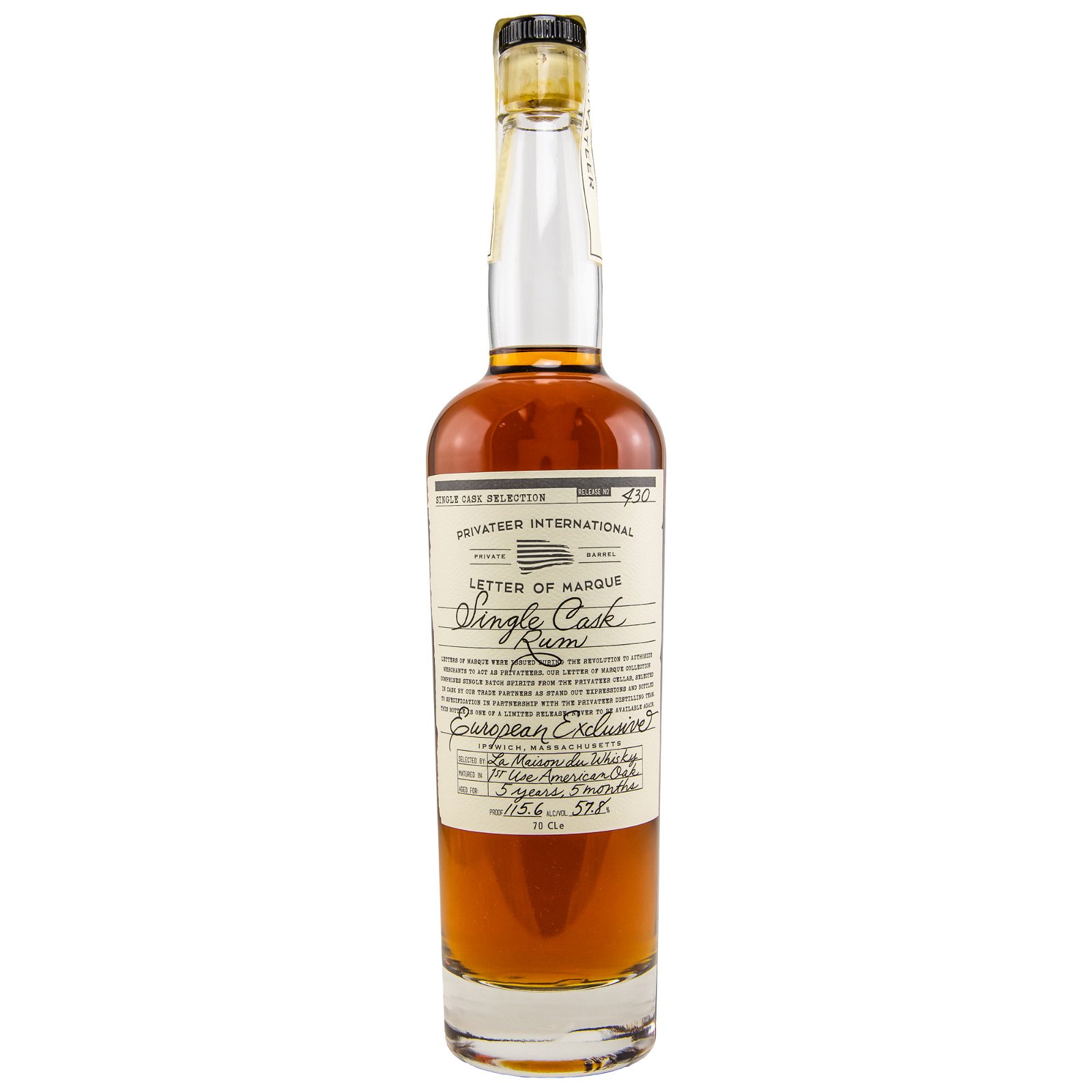 Privateer 5 Jahre European Exclusive 1st Use American Oak Single Cask No. 430 Letter of Marque