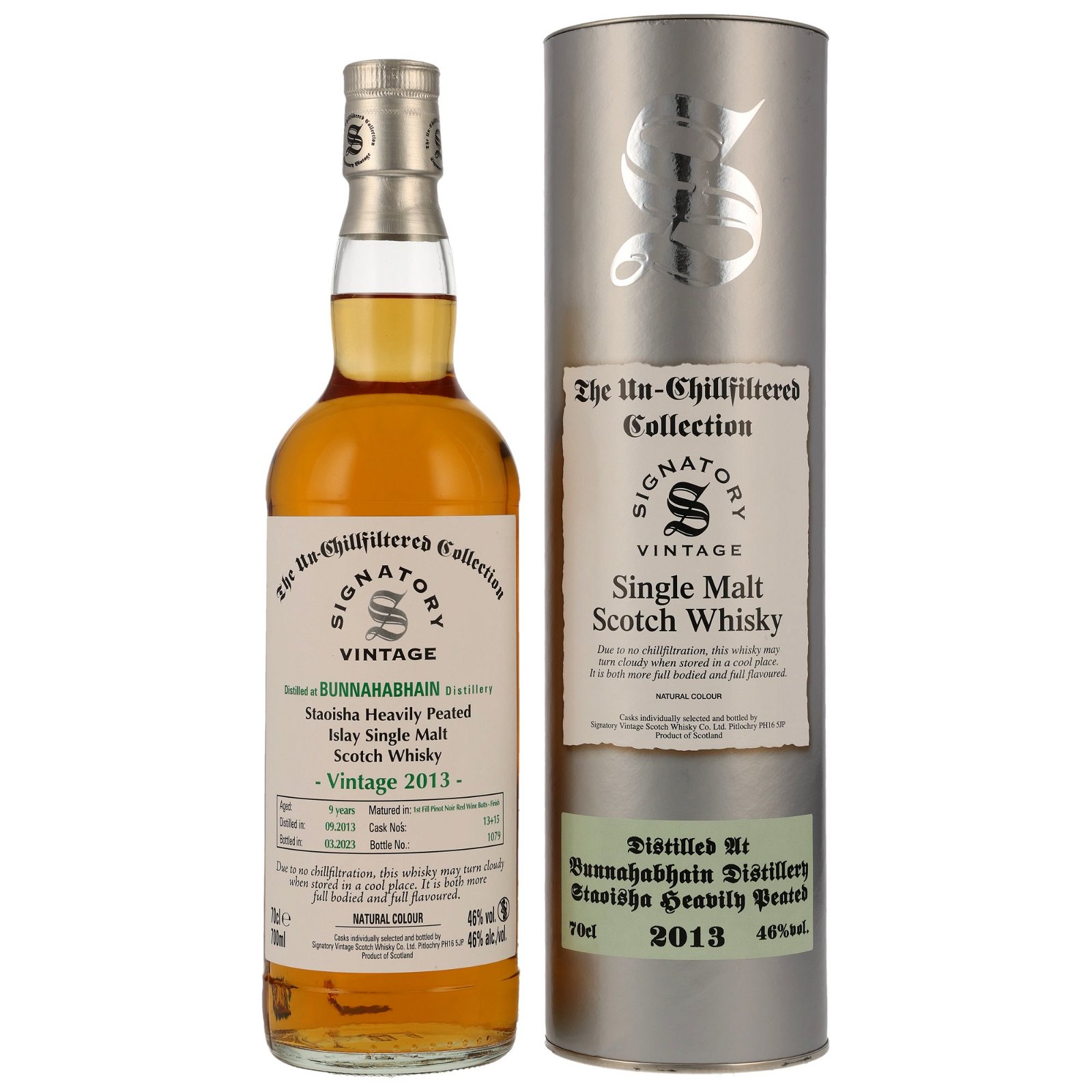 Bunnahabhain Staoisha 2013/2023 - 9 Jahre 1st Fill Pinot Noir Red Wine Butt Finish No. 13+15 The Un-Chillfiltered Collection (Signatory)