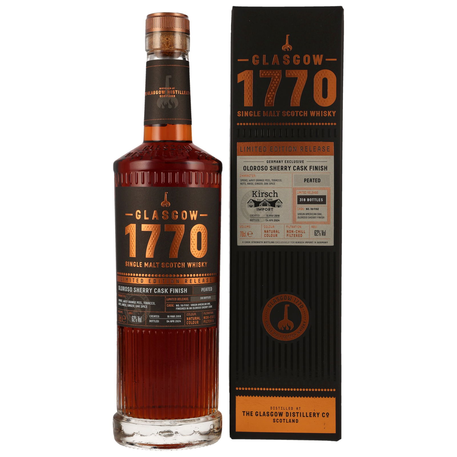 Glasgow 1770 2018/2024 Peated Oloroso Sherry Cask Finish No. 18/1192 Limited Edition Release