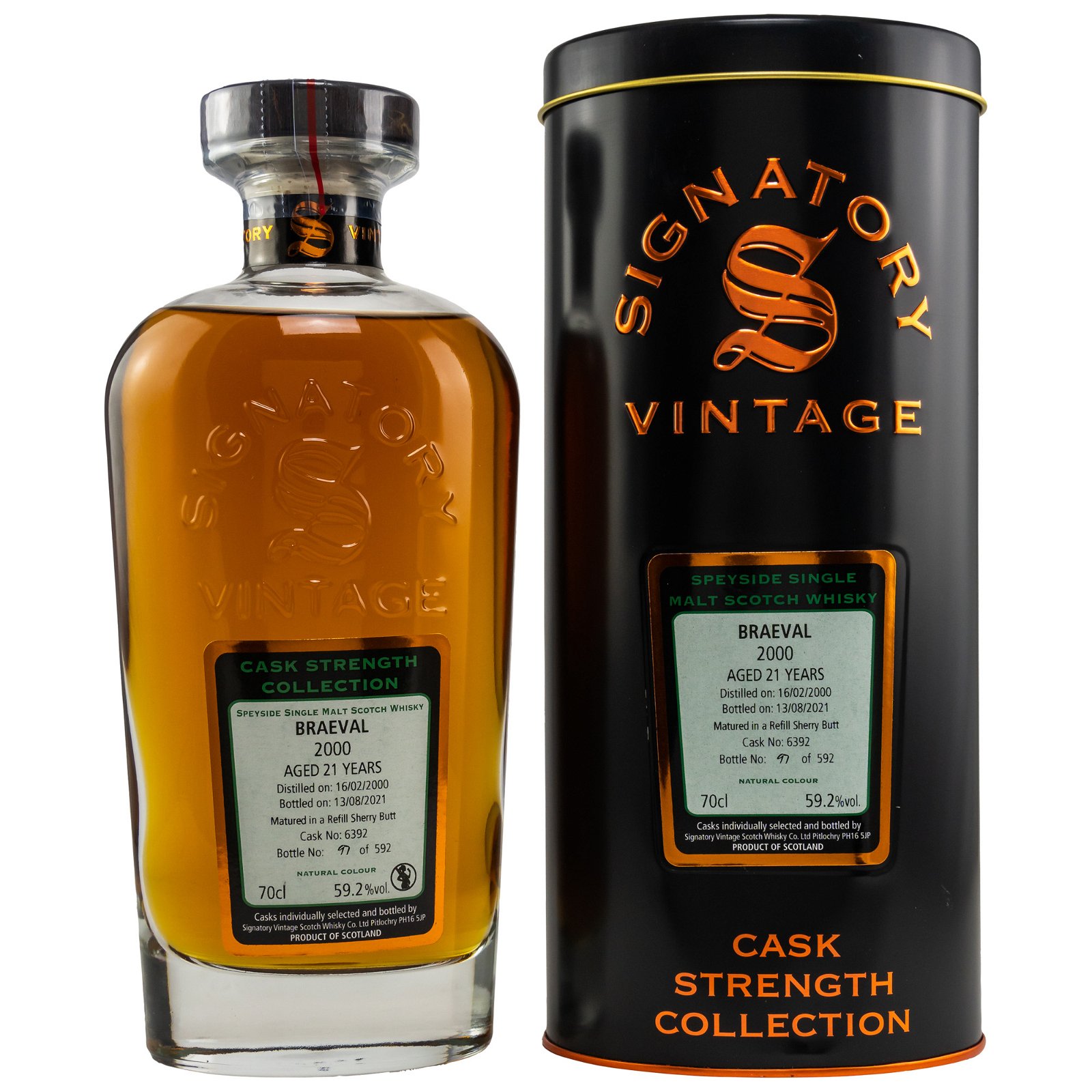Braeval 2000/2021 - 21 Jahre Single Refill Sherry Butt No. 6392 Cask Strength Collection (Signatory)